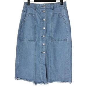 Denim Jean Cargo Midi Button Down Skirt